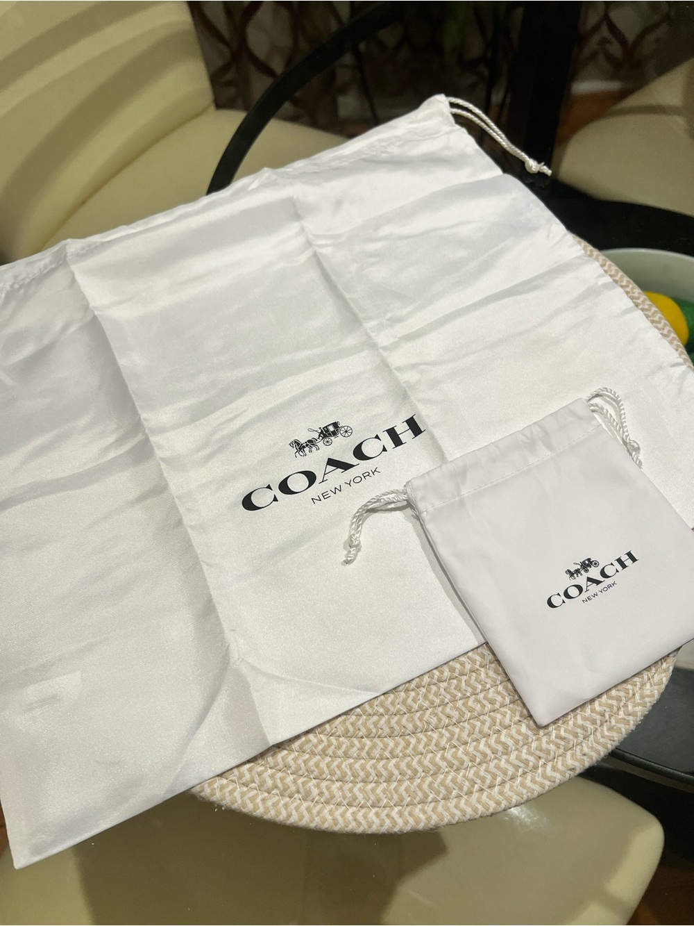 COACH Two White Drawstring Dust Bags - Large + Small